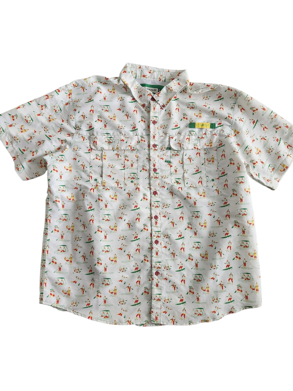 Magellan Laguna Madre Wrestler Fishing Shirt Men's 2XL White Vented Summer AOP